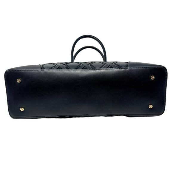 Tory Burch Robinson Logo Monogram Leather Dome Tote Shoulder Bag Black Gold - Picture 7 of 14